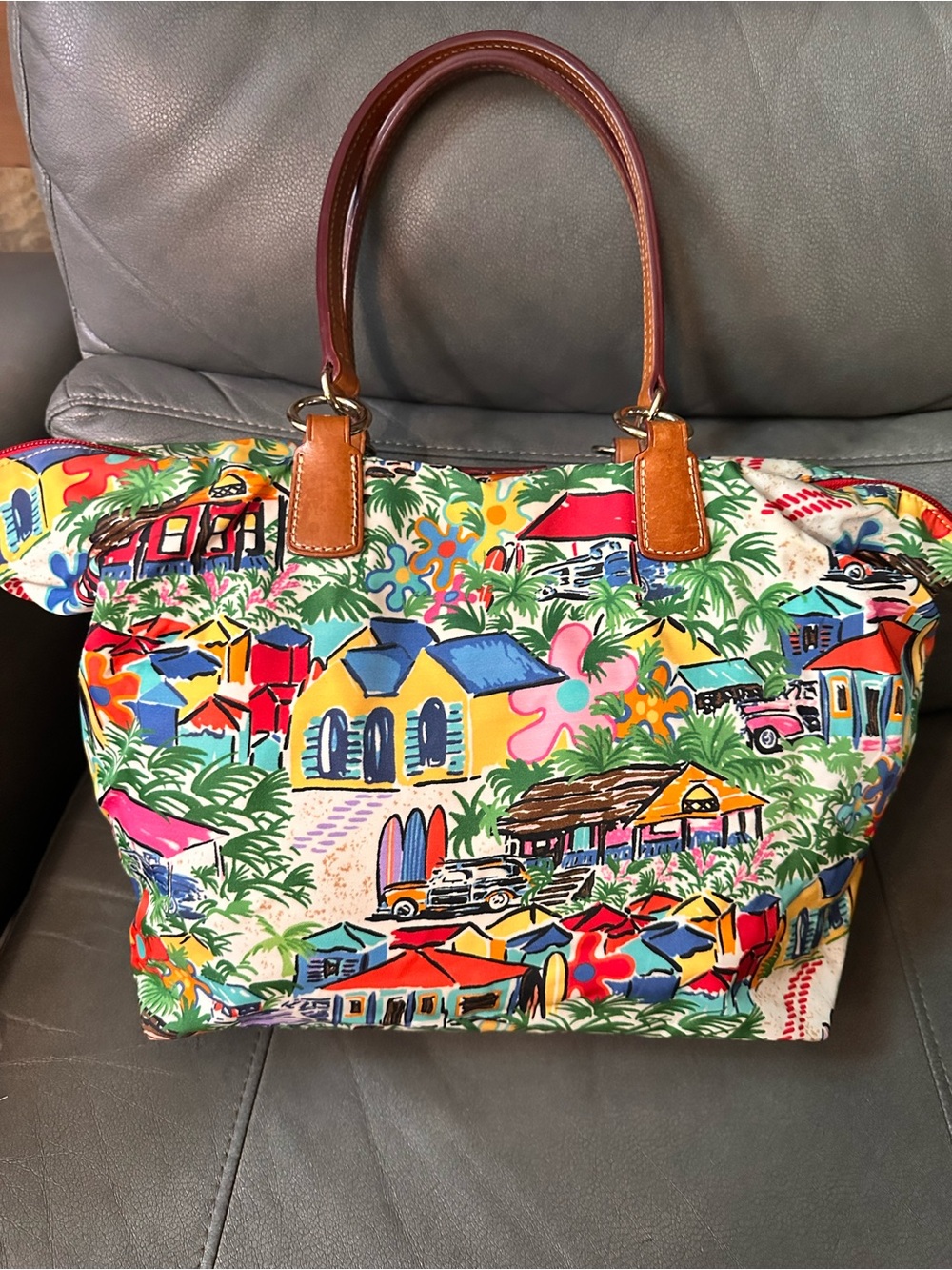 Dooney & Bourke Sandbar Tropical Print XL Satchel - Picture 4 of 7